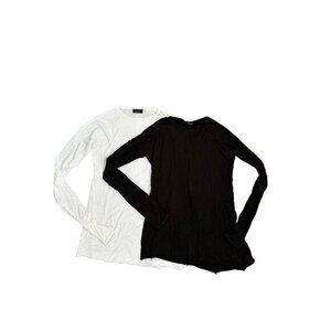 Zara Man Long-Sleeve Crewneck T-Shirts Black & White Lightweight Cotton Mens Siz